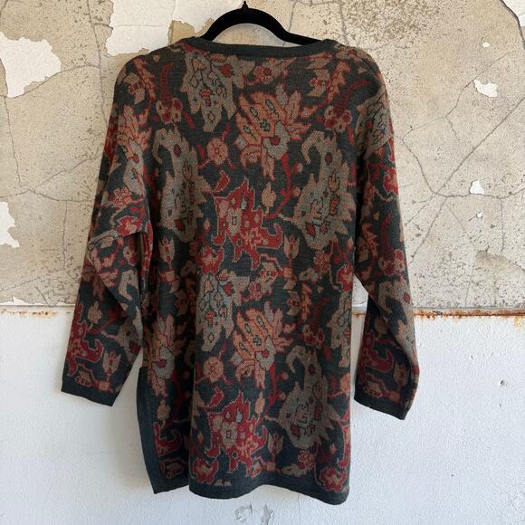 Vintage Wool Sweater Womens S Tapestry Floral Jacquard Pullover Grandpacore Prep - Picture 6 of 7